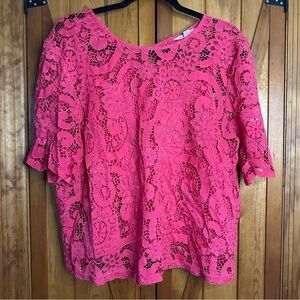 Nanette Lepore Pink Lace Short Sleeve Blouse